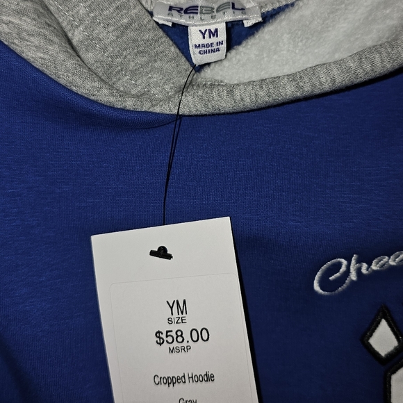 YM Brand NEW Rebel crop sweatshirt royal blue/grey - Picture 2 of 4